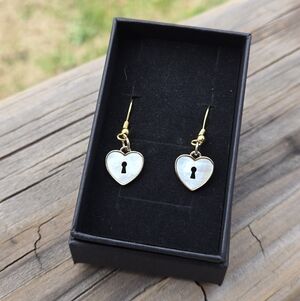 Dainty Gold Heart Mother Of Pearl Keyhole Earrings Minimalist